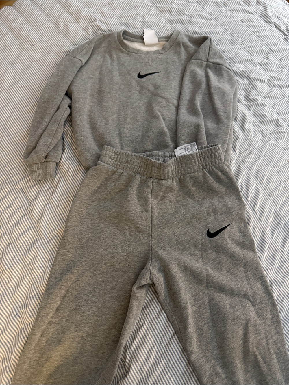 Nike Kids Gray Sweatshirt & Joggers Set with Black Swoosh